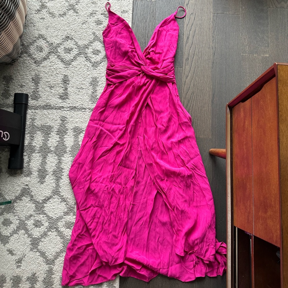 Zara hot pink wrap midi dress